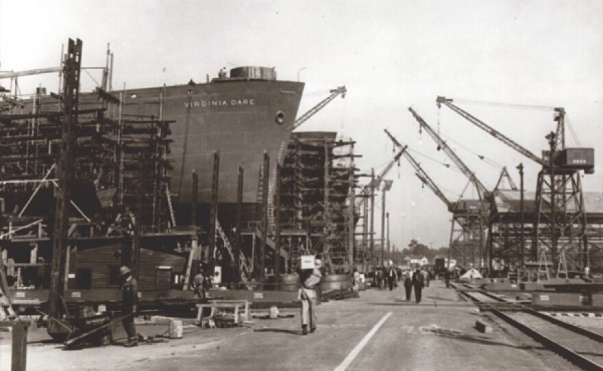 black and white photo of the wilmington shipyard